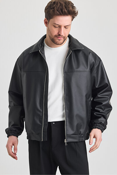 MerStore Огромно мъжко черно кожено яке