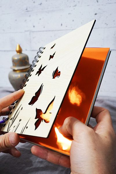 markcat Agenda with Butterfly Pattern Wood Cover A5 Ruled 120 Sheets School Notebook