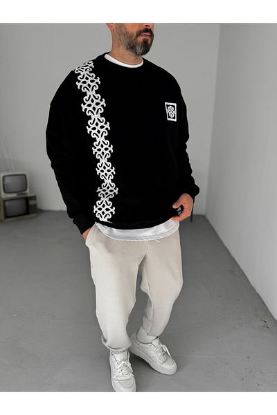 BYBASICMAN Black Chain Embroidered Pocket Sweatshirt B-2062