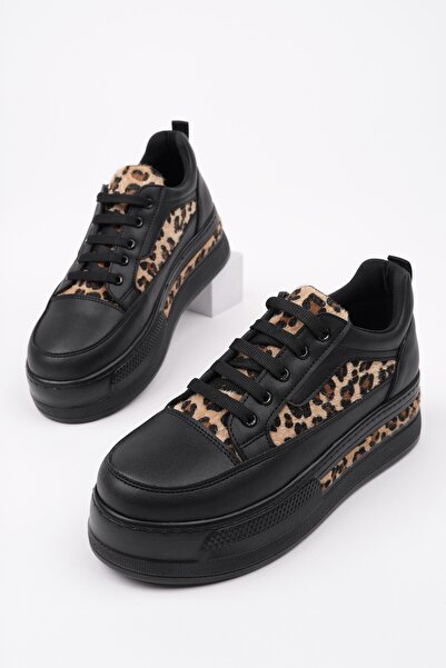 MUGGO Zarina Women's Thick Sole Leopard Patterned Lace-Up Casual Sneaker Sports Shoes