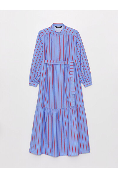 LC Waikiki Γυναικείο φόρεμα LCW Modest Judge γιακά με ριγέ μακρυμάνικο oversize