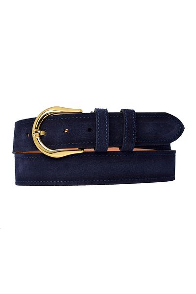 GoDeri 100% Genuine Leather Gold Color 4cm Suede Navy Blue Women's Belt
