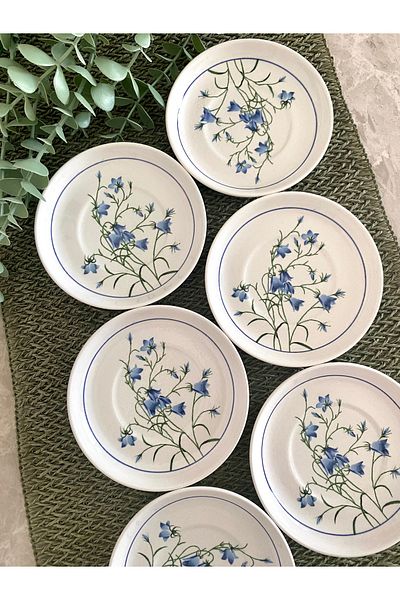 Yiğit Seramik Züccaciye Blue Pattern 6-Piece Tea Plate