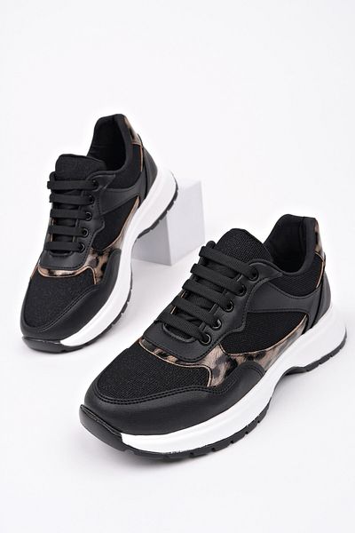MUGGO Melody Women's Thick Sole Daily Leopard Patterned Lace-Up Sneaker Sports Shoes