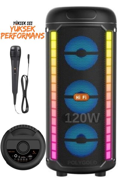 POLYGOLD Bluetooth Hoparlör Parti Hoparlörü Karaoke Mikrofon Hediyeli Işıklı ...