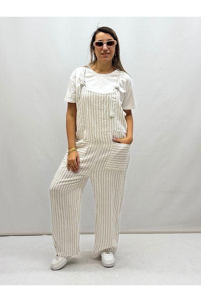 İTALYAN BUTİK Italian Striped Linen Salopet