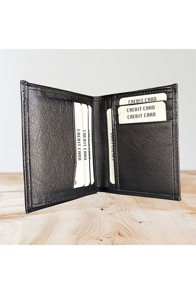 Kar-Pa Genuine Leather Black Vertical Wallet