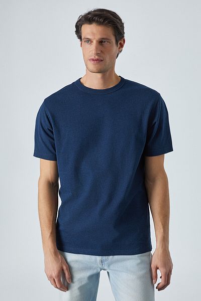 GRIMELANGE Peltz Men's Relaxed Crew Neck Short Sleeve Navy Blue T-Shirt