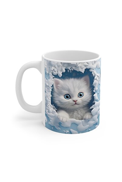 Bardash Kedi Baskılı 3D Efekli Hediyelik Kupa Bardak