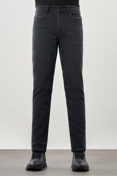 İmza Παντελόνι τζιν με σκούρο ανθρακί Slim Fit 5 τσέπες ίσιο βαμβακερό γαμπαρντίνα casual