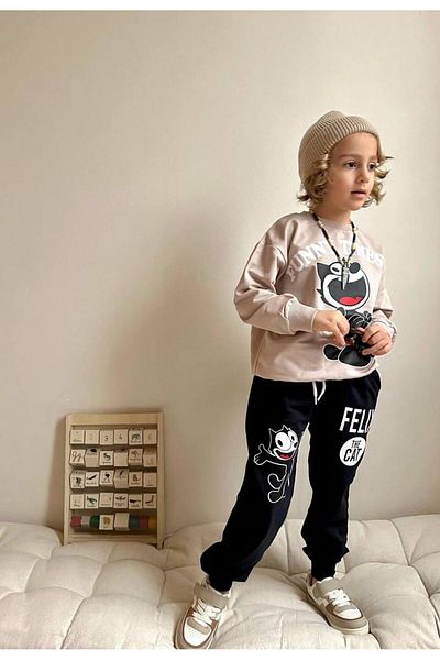 RAPAPA Boy's 2 Thread Bottom Top Tracksuit Set Vi̇zon 1666
