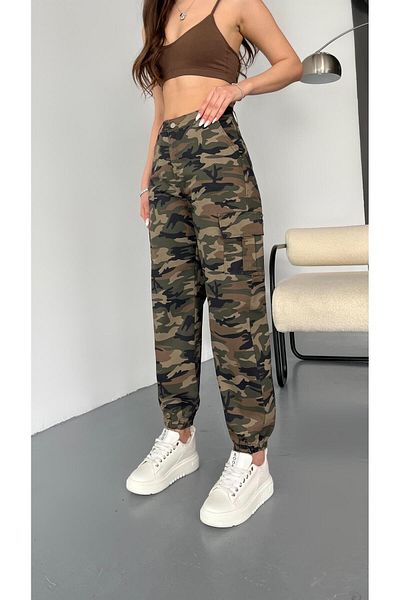 BİKELİFE High Waist Cargo Pocket - Camouflage Print Trousers