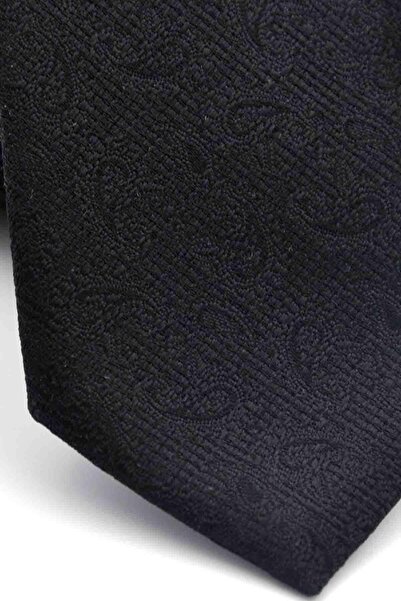 Gaffy Black Paisley Pattern Woven Fabric Slim Fit Tie with Handkerchief // Sdk- 250201