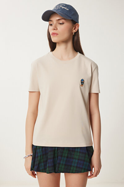 Lovelyİstanbul Teddy Bear Κεντητό Βαμβακερό Πλεκτό T-shirt CREAM LCR0029
