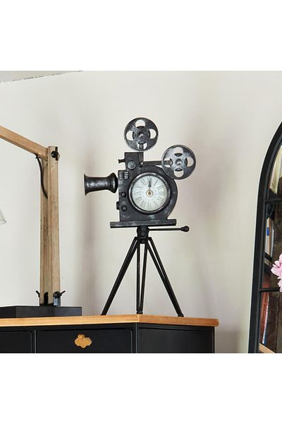 Atmosphera Clyde Reel Winding Mechanism Camera Tripod Style Analog Table Clock 11cm
