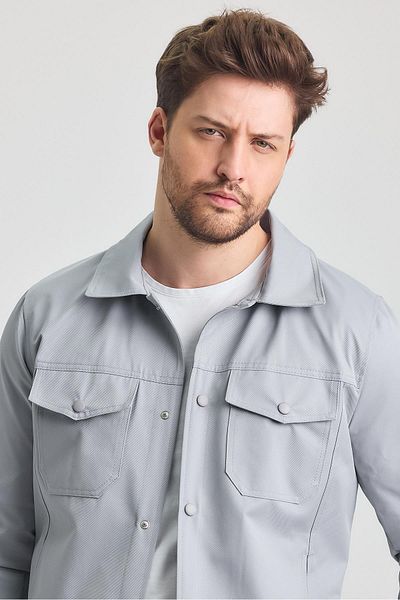 SİVAİST Gray Men's Cotton Polyester Blended Waterproof and Windproof Seasonal & Summer Coat