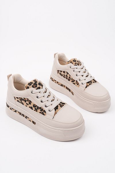 MUGGO ZARİNA Pantofi sport casual, cu șireturi, cu talpă groasă, cu model leopard