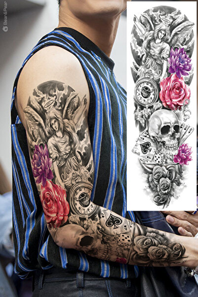 BP Tattoo Poker Dövmesi Kuru Kafa Tam Boy Kol Kaplama Unisex Dövme Tattoo