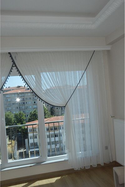 Mexess 1. Quality Linen Slub - Sag Double Breasted Tulle Curtain, Double Breasted and False Double Breasted (1 X 3 Sik Pile)