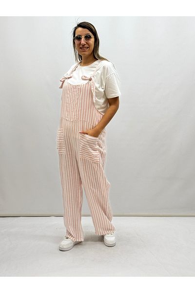 İTALYAN BUTİK Italian Striped Linen Salopet