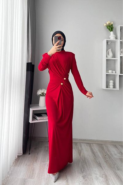Neşeli Butik Women Lycra Button Detailed Islamic Dress Nms046