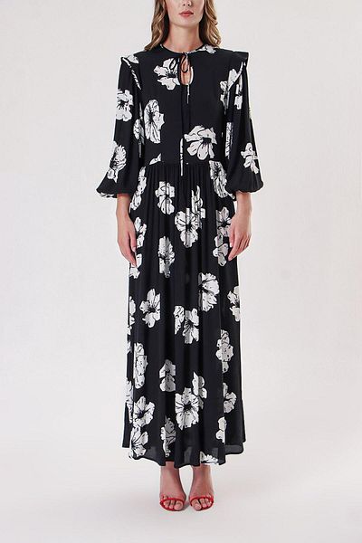 SOCIETA Black Balloon Sleeve Clamp Detailed Dress 94234