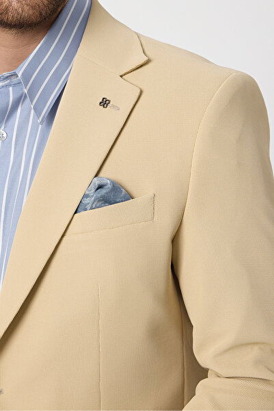 Frappoli Waffle Erkek Taş Waffle Desen Pamuk Karışımlı Likralı Esnek Kumaş Dört Mevsim Blazer Ceket