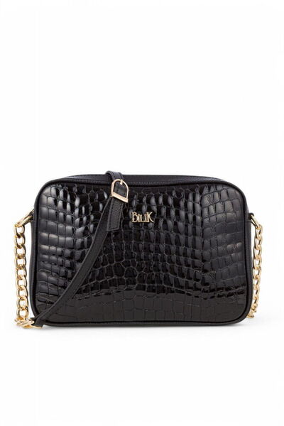 Bilik Deri Hakiki Deri Siyah-Kroko-Rugan Kadın Çapraz Askılı Çanta BLM 3844-1
