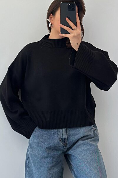 CyRo Stand Collar Knitwear Sweater Black