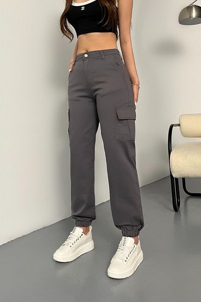 BİKELİFE Gray Cargo Pocket Gabardine Fabric Trousers