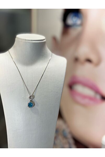 Mavi Taşlı Zirkon Blue Topaz 925 Ayar Gümüş Kolye