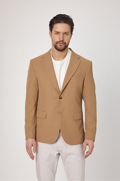 Frappoli Waffle Ανδρικό Camel Waffle Pattern Βαμβακερό ανάμεικτο Lycra Stretchy Fabric Four Seasons Blazer Jacket