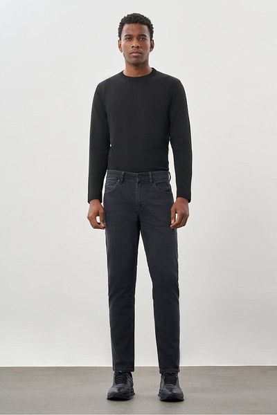 İmza Παντελόνι τζιν με σκούρο ανθρακί Slim Fit 5 τσέπες ίσιο βαμβακερό γαμπαρντίνα casual