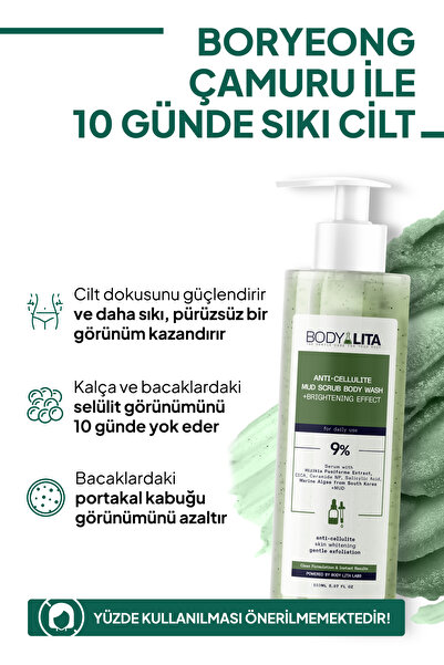 bodylita Anti Selülit Vücut Şampuanı Selülit ve Çatlak Karşıtı %9 Baryeong Çamurlu Duş Jeli