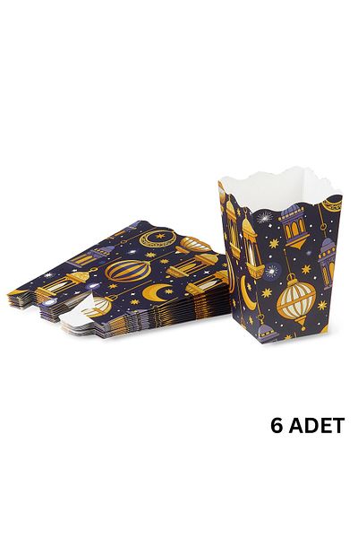 roco paper Ramadan Themed Popcorn, Candy, Gift Popcorn, Treat Box, 6X6X11 Cm, Navy Blue