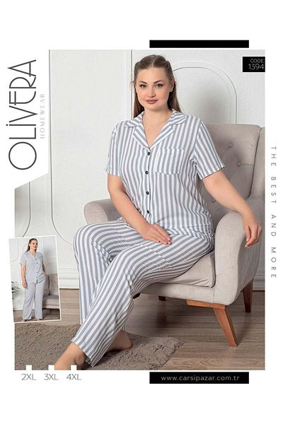 Olivera Σετ κοντομάνικη πιτζάμα Grey Stripe Design 1394