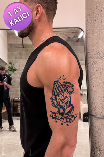 BP Tattoo Dua ve Para Dövmesi 1 Ay Kalıcı Pray for Money Tattoo