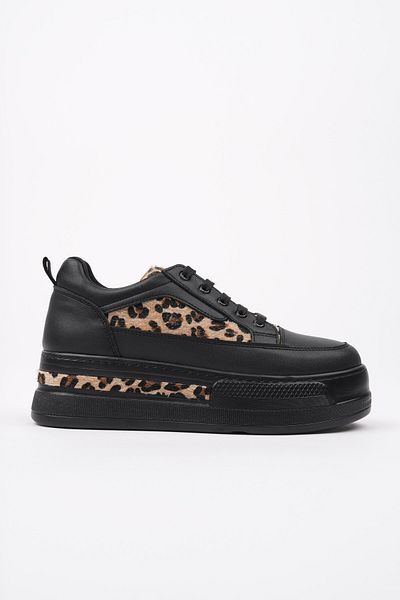 MUGGO Zarina Women's Thick Sole Leopard Patterned Lace-Up Casual Sneaker Sports Shoes