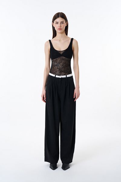 Quzu Black Lace Detailed Snap Bodysuit