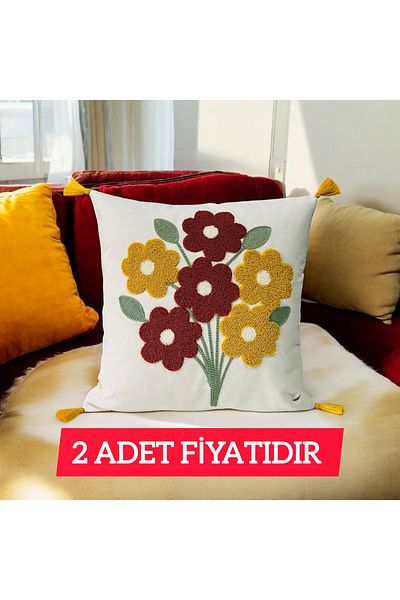 LUWİNO HOME Punch Bunch Pattern Pompom Throw Pillow 43X43 cm
