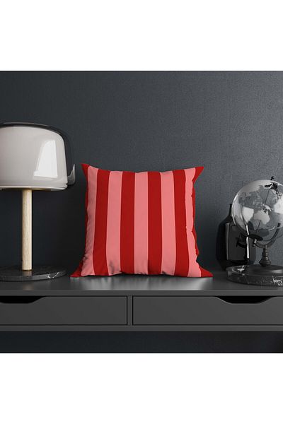 Mumi Dekor Ethnic Stripe Patterned Digital Printed 4-Piece Sofa Pillow and Throw Pillow Case Set in Red Colors