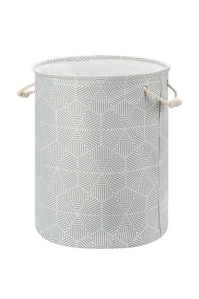 Lawazim Round Laundry Basket with Printed Diamonds - 40x50cm Storage Basket - Fabric Laundry Hamper