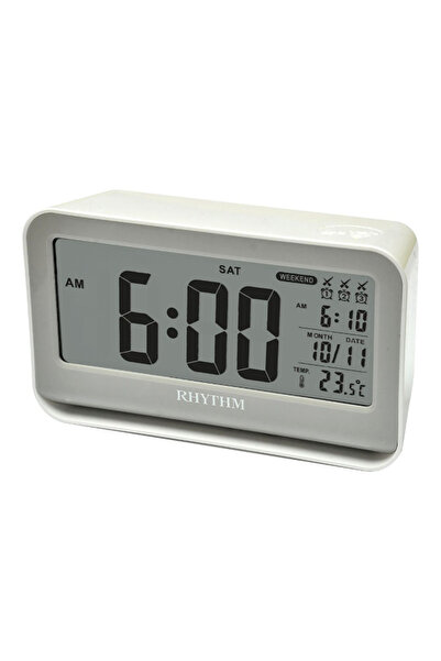 Rhythm Rectangular Shaped Digital Triple Alarm Clock with LED Light and Snooze Function