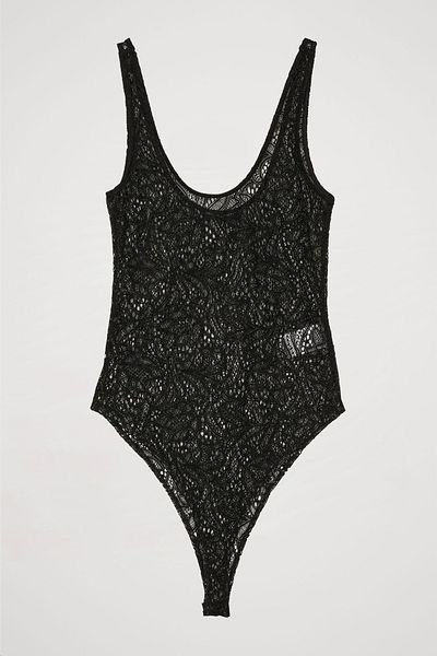 Quzu Black Lace Detailed Snap Bodysuit