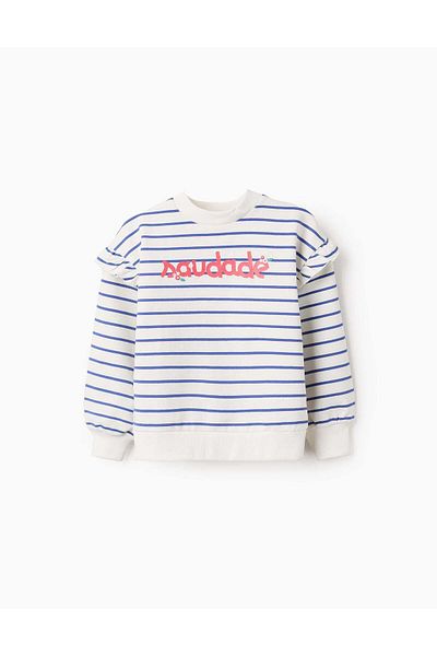 Ziddy Striped Sweatshirt for Girls 'Saudades', White/Blue