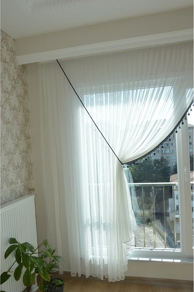 Mexess Linen Slub 1St Quality - Left Double Breasted Tulle Curtain, False Double Breasted (1 X 3 Sik Pleat)