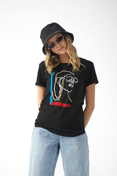 GIA - ART طاقم الرقبة المرأة المطبوعة سلسلة مفصلة تي شيرت