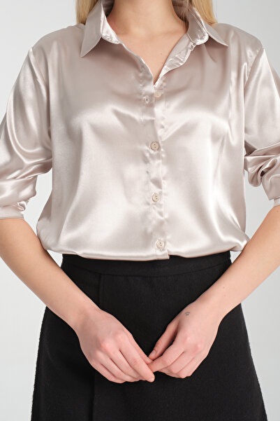 veirawear Bej Saten Gömlek -Rahat Kalıp Şık ve Rahat Tasarım