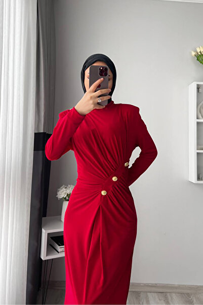 Neşeli Butik Women Lycra Button Detailed Islamic Dress Nms046