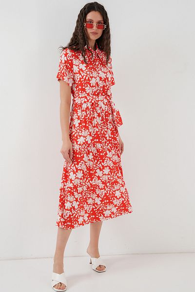 Bigdart 2191 Short Sleeve Patterned Dress - A.Red